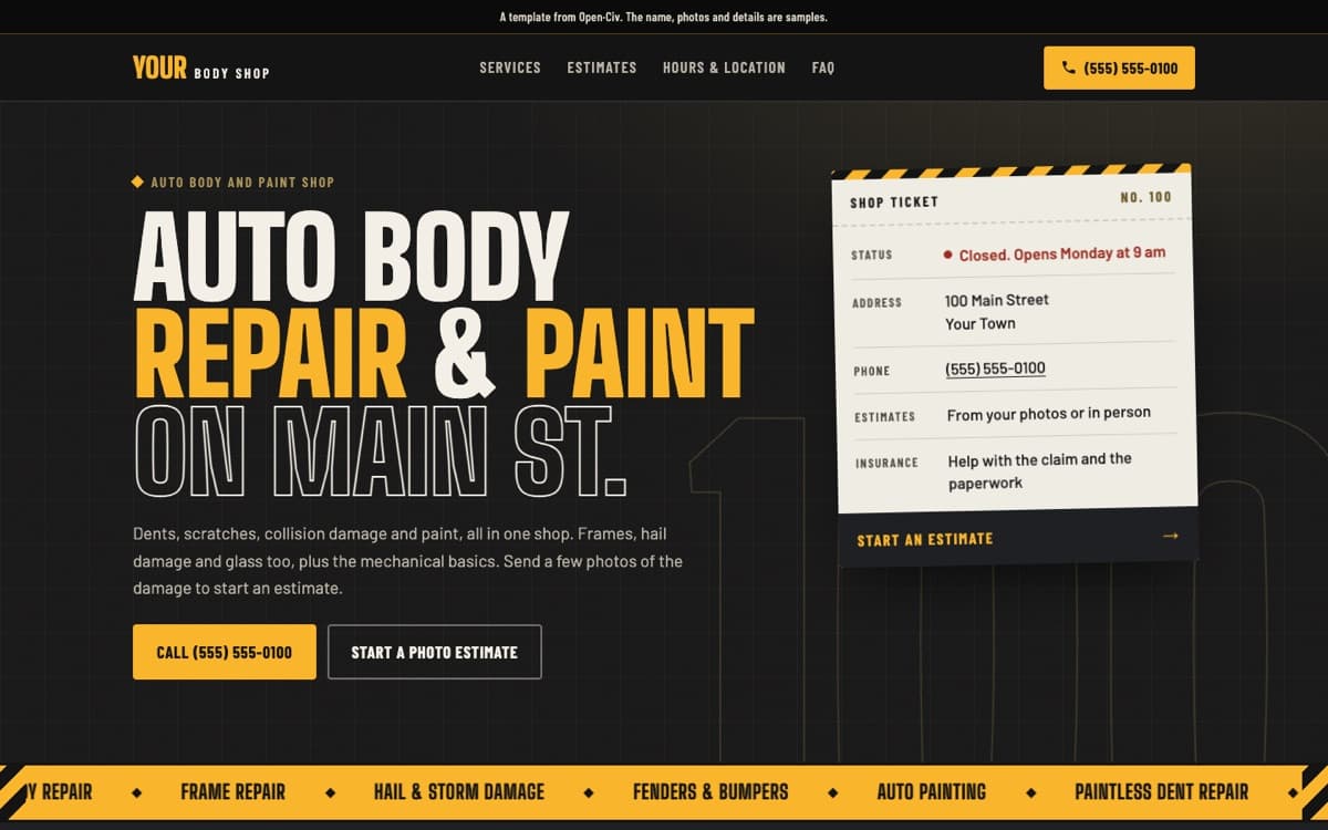 Auto body shop website template