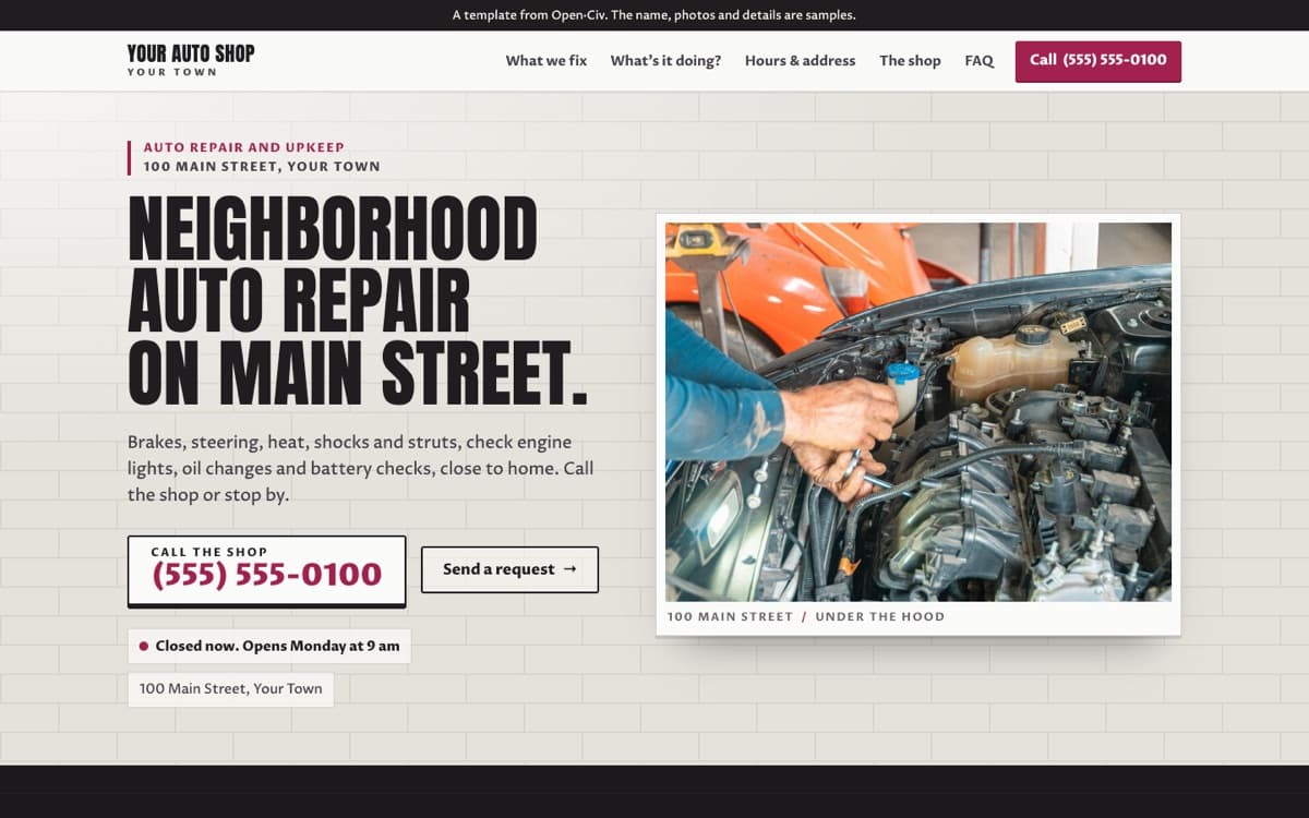 Auto repair shop website template
