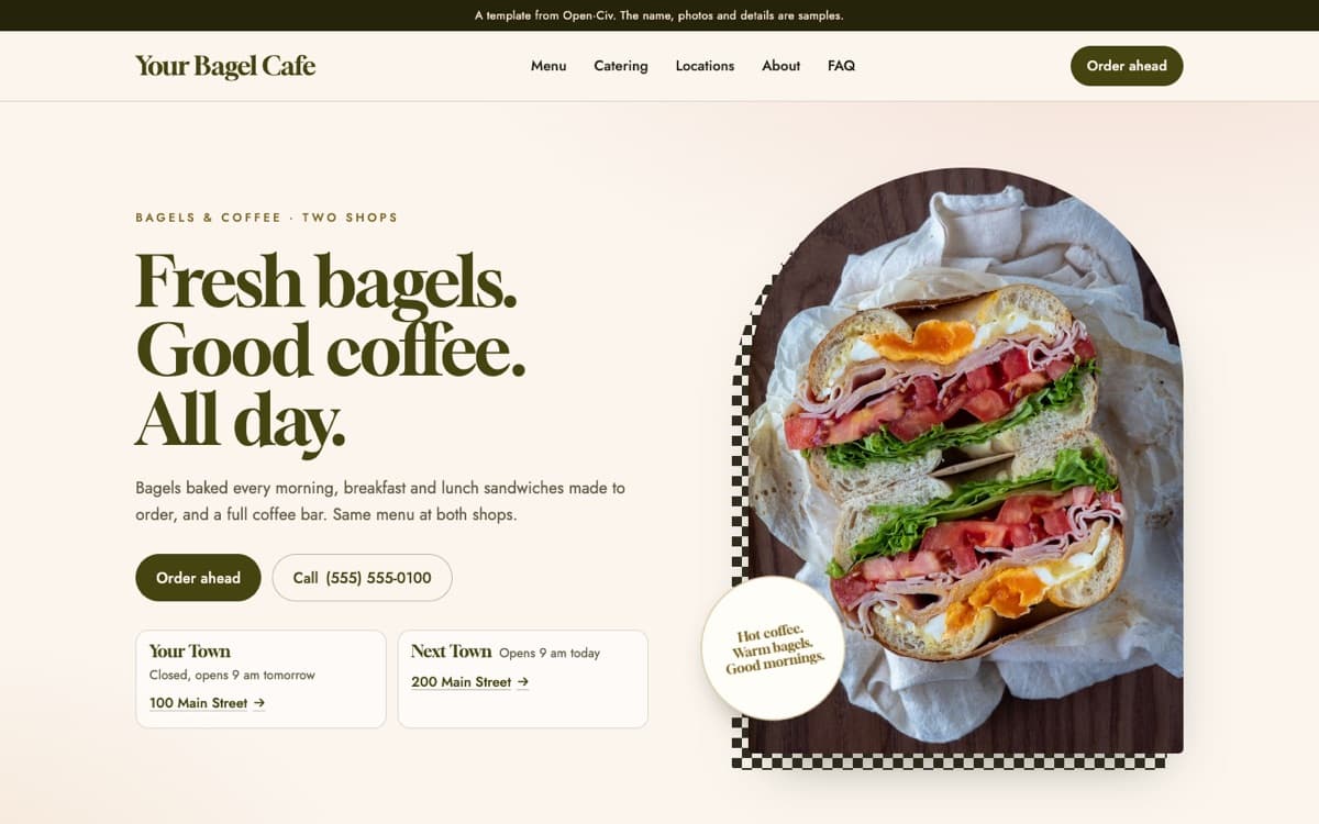 Bagel cafe website template