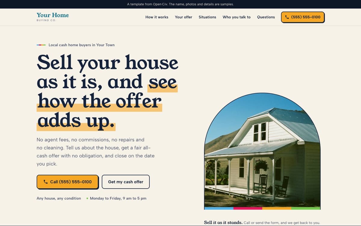 Cash home buyer website template