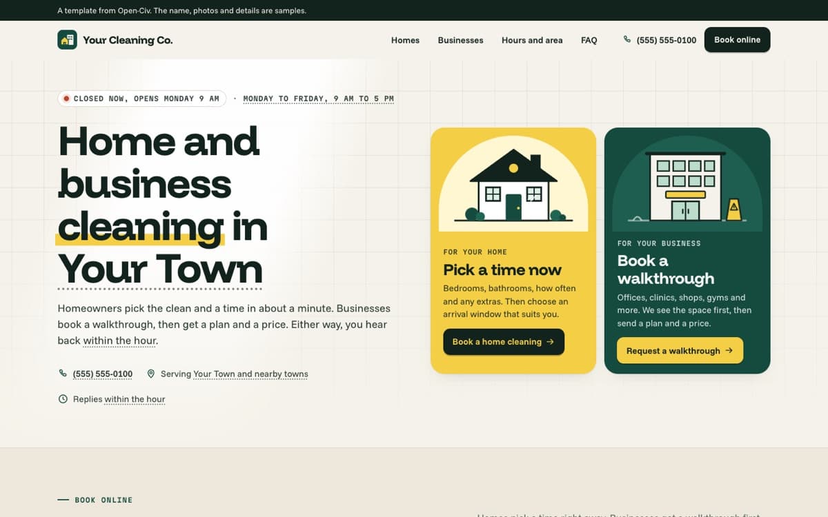 Cleaning company website template