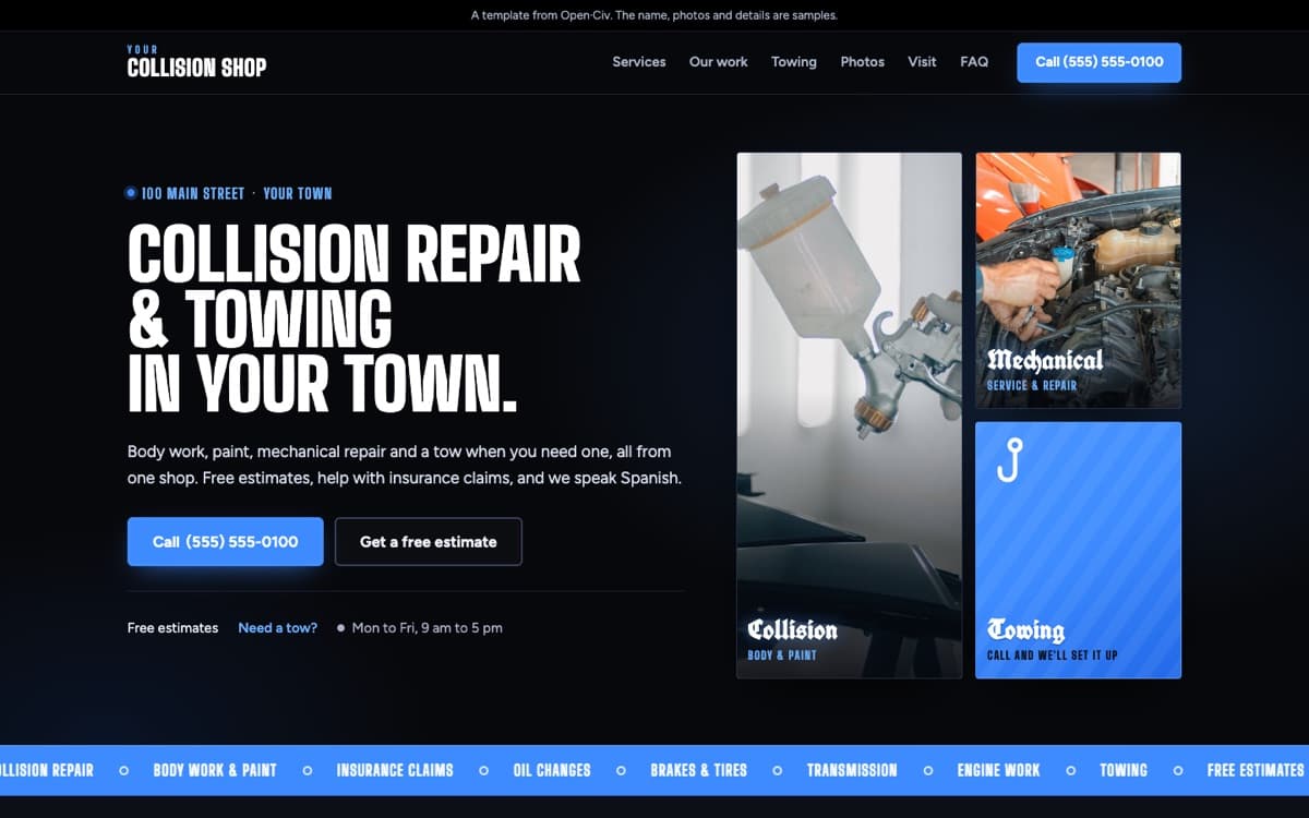 Collision and towing website template