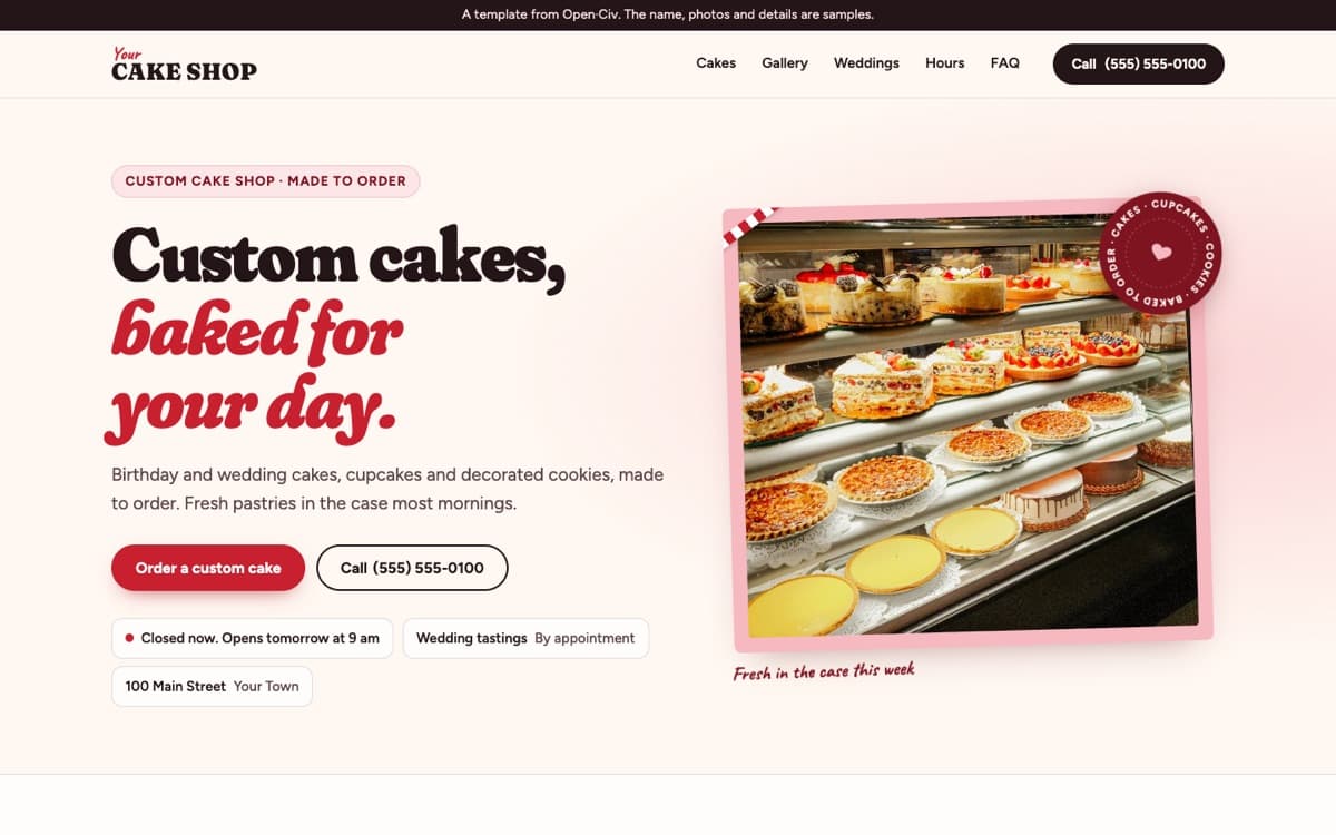 Custom cake shop website template