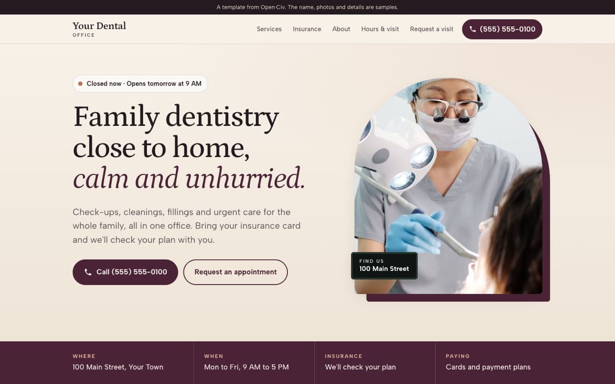 Dental office website template