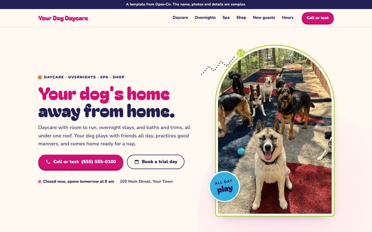 Dog daycare website template