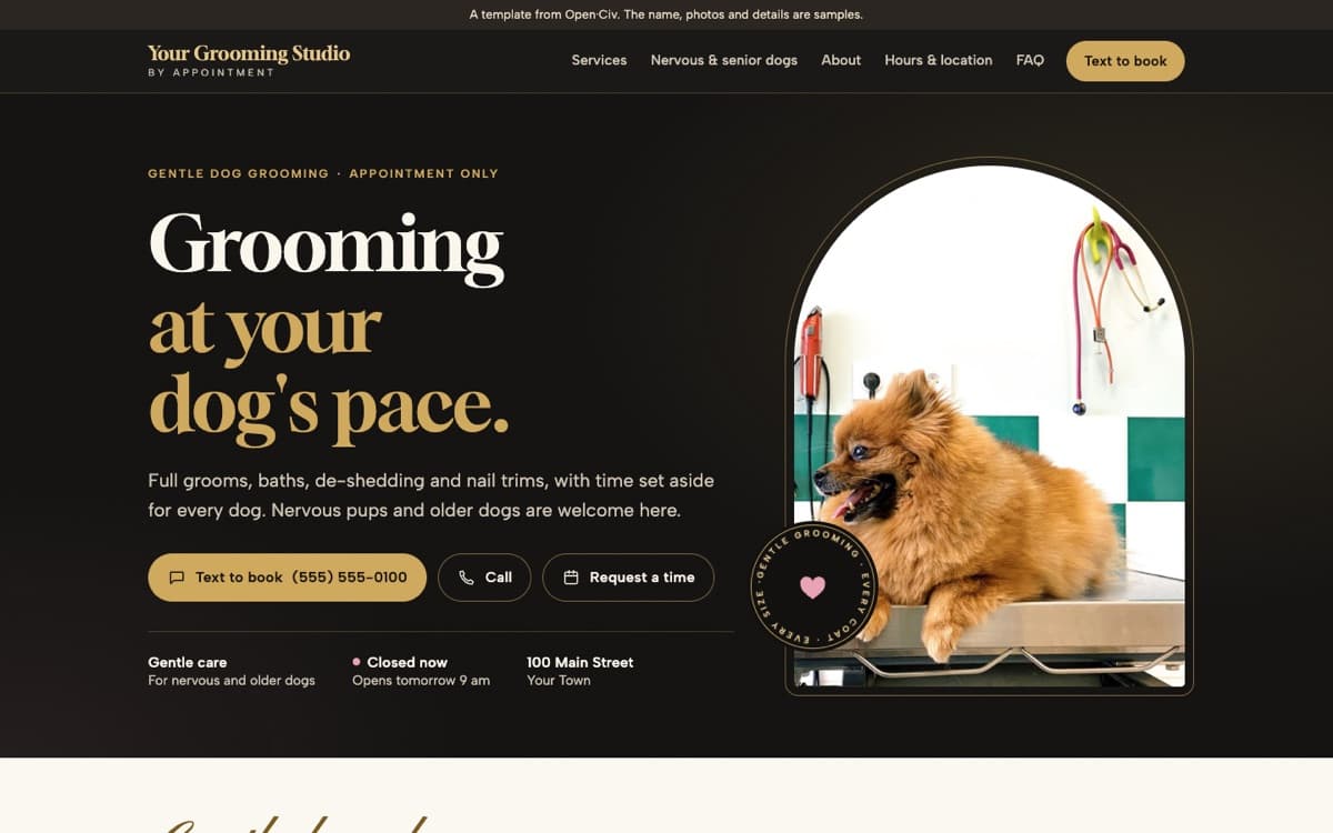 Dog grooming studio website template
