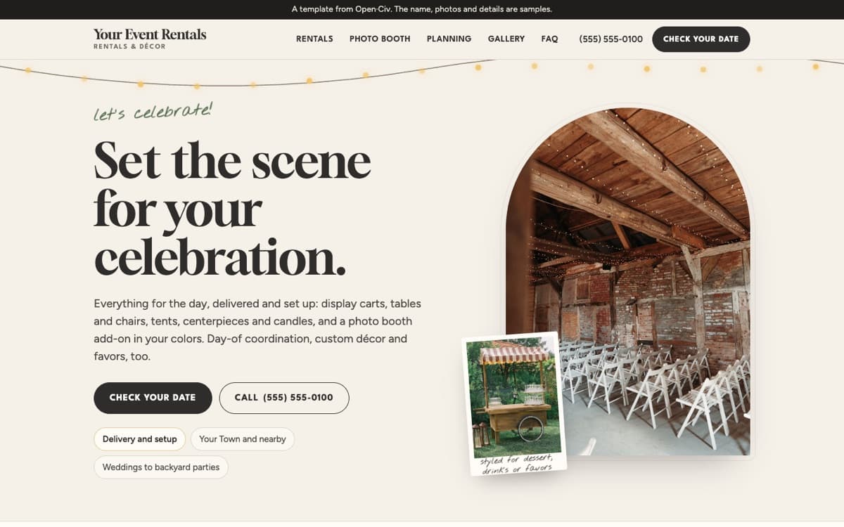 Event rentals website template
