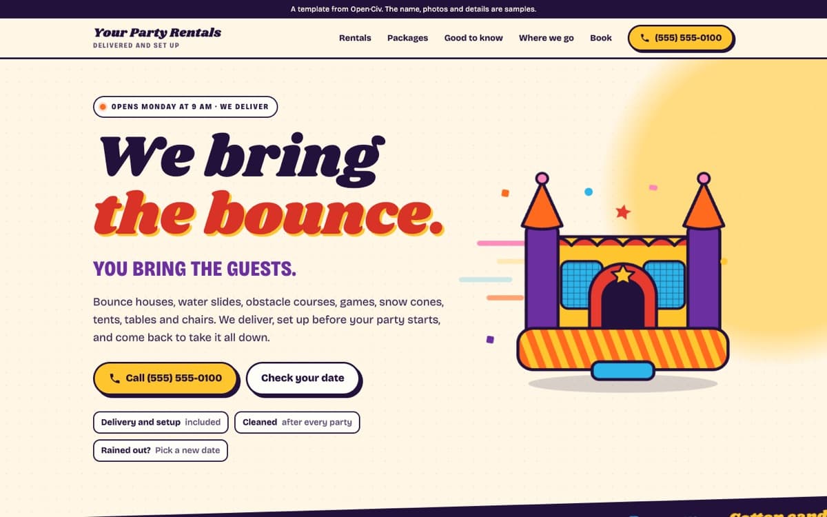 Kids party rentals website template