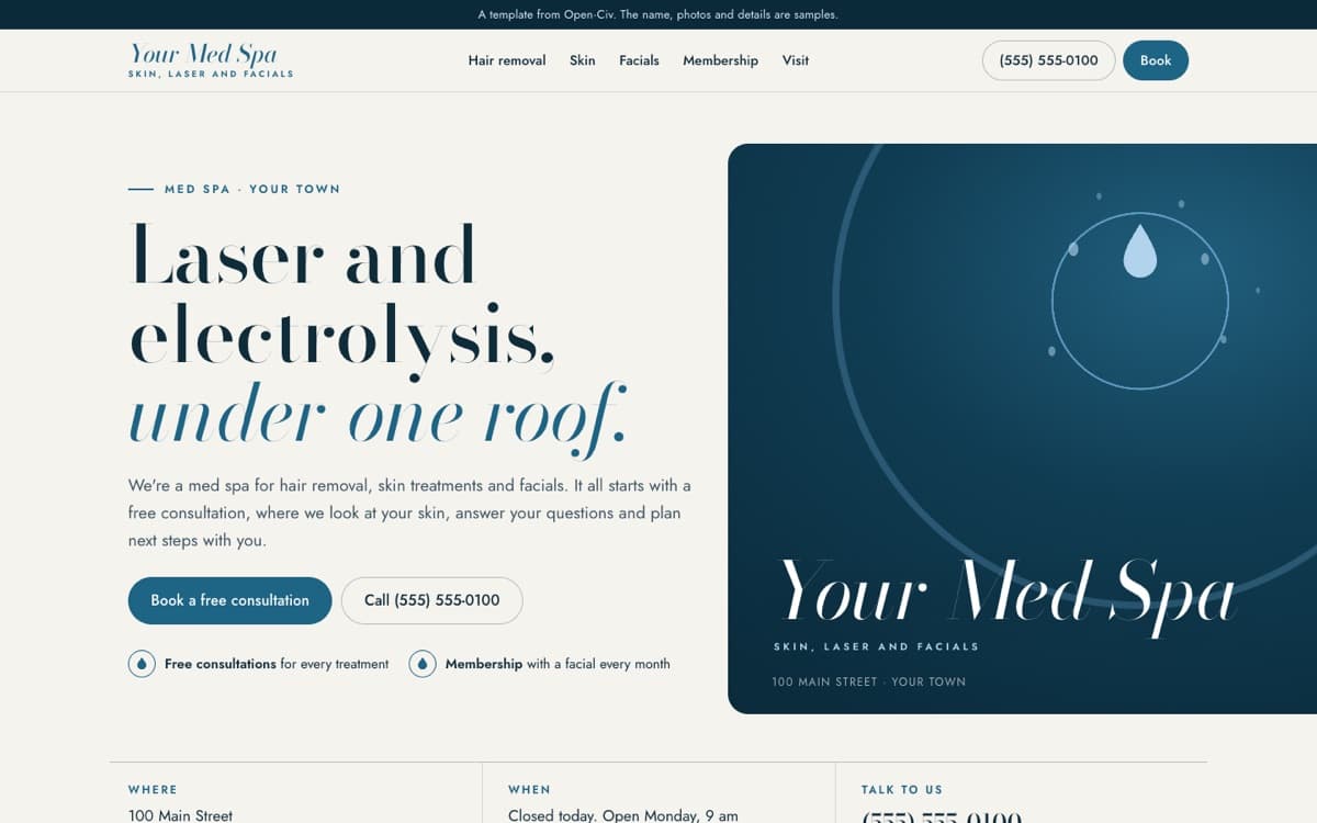 Med spa website template