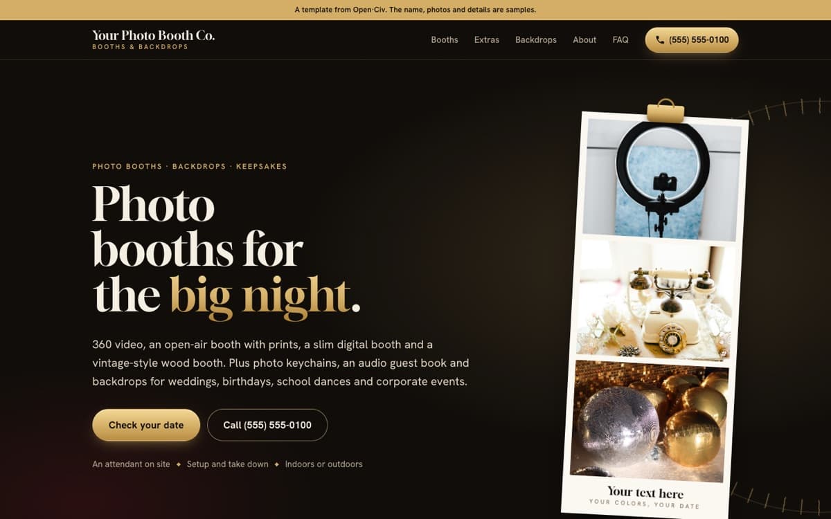 Photo booth rental website template