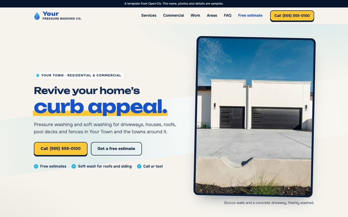Screenshot of the Pressure washing template