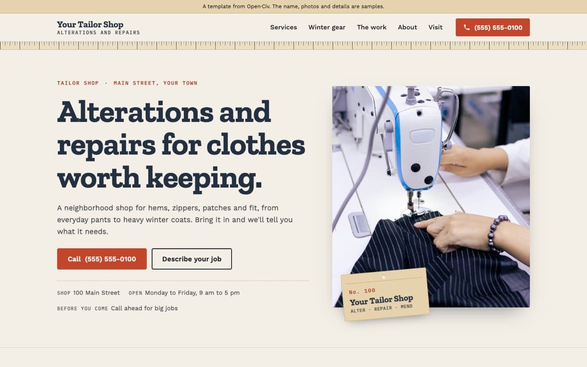 Tailor shop website template
