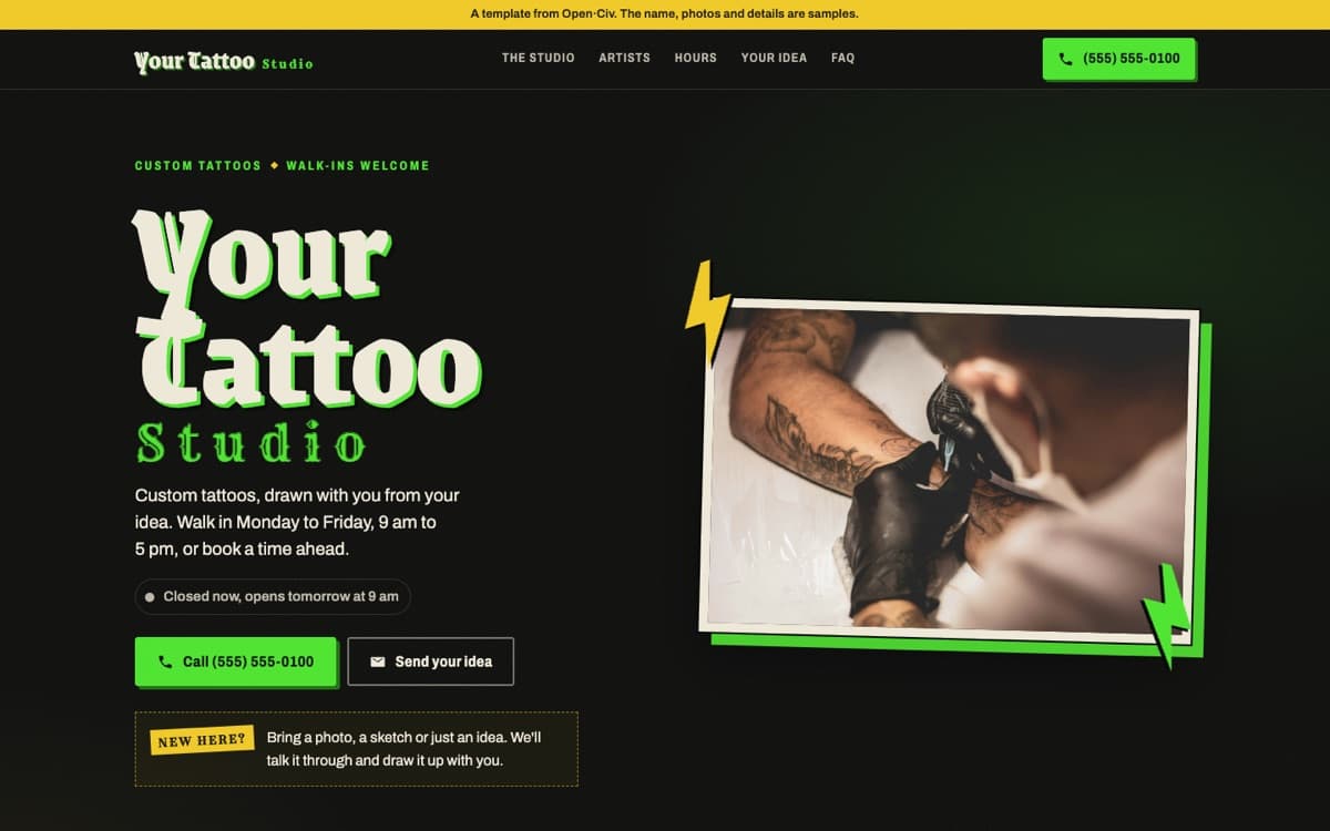 Tattoo studio website template