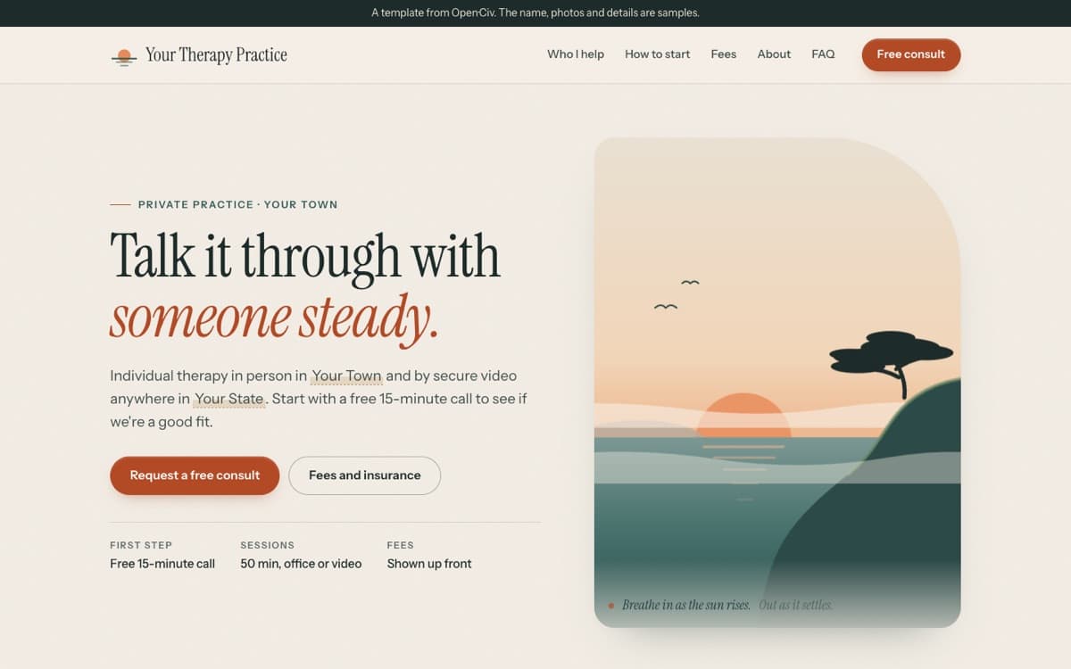 Therapy practice website template