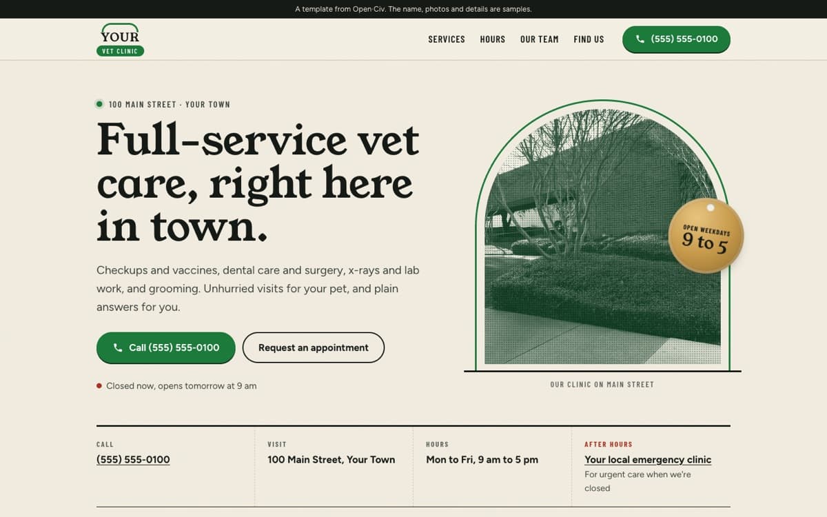 Veterinary clinic website template
