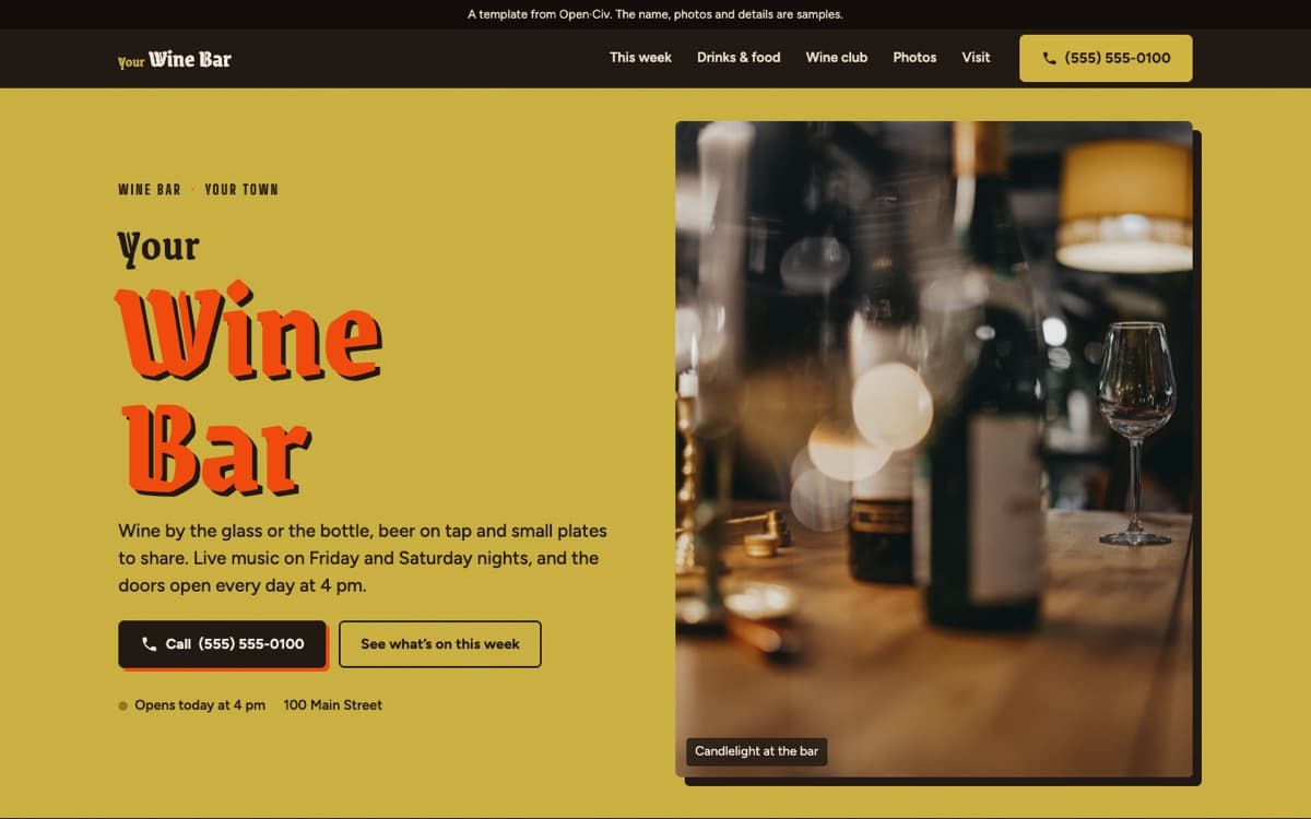Wine bar website template