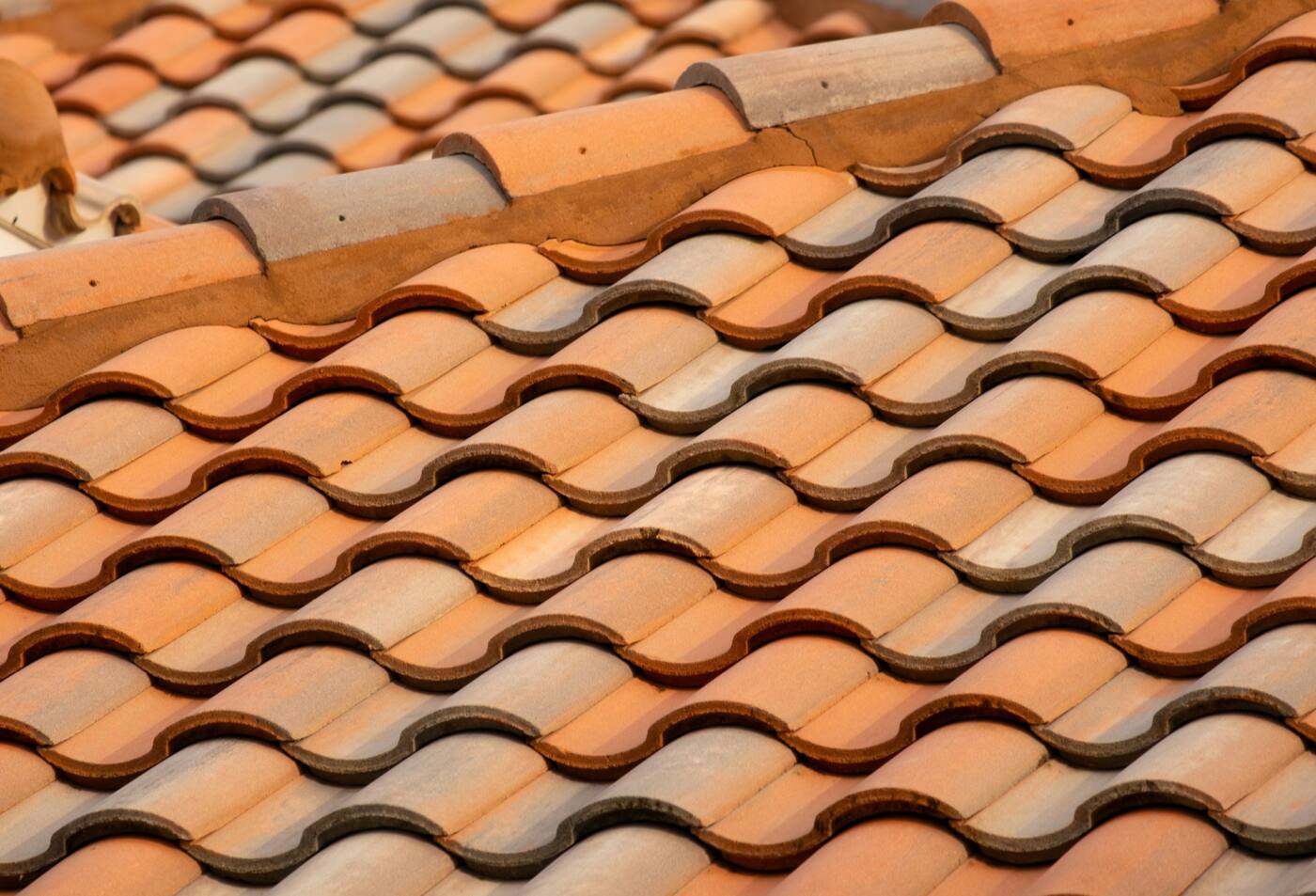 Rows of clean terracotta roof tiles
